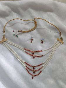 Elegant Red &amp; White Beaded Necklace Set