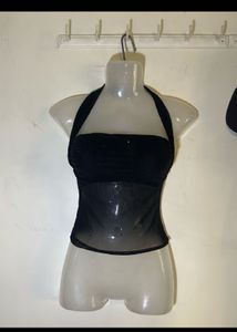 Chic Black Halter Sequin Top