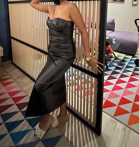 New Me Black Faux Leather Corset Dress
