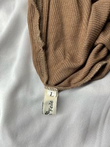 Brown Long Sleeve Midi Dress