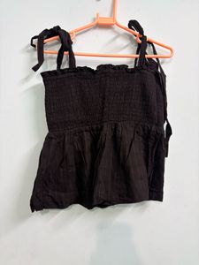 Black Smocked Tie-Strap Top