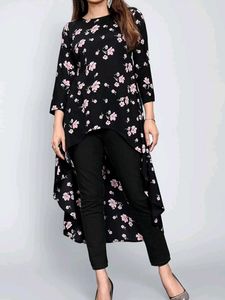 Chic Floral Print High-Low Kurta