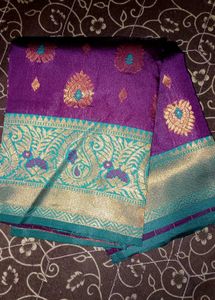 Beautiful Purple Saree with Teal Border