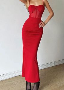 NEW Red Corset Mesh Midi Dress