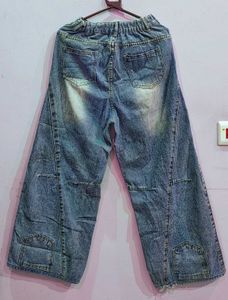 Wide Leg Distressed Denim Jeans