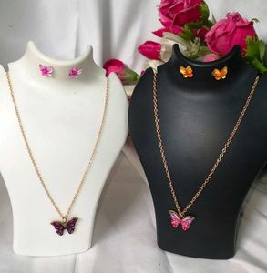 Butterfly Combo Metal Necklace and Earrings