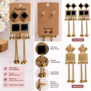 Stylish Black Gemstone Dangle Earrings