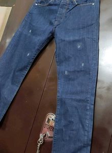 Men's Dark Blue Distressed Jeans For 32 Waist