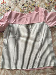 Pink White And Black Stripes Top