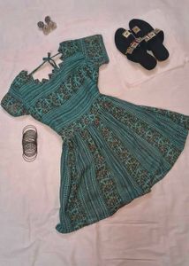 Beautiful Teal Floral Printed Flared Kurti