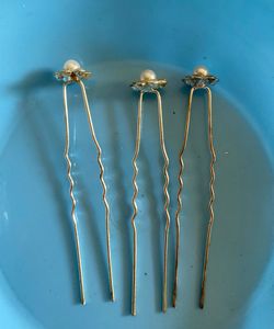 Set of 3 Gold Pearl Flower Juda Hair Pins