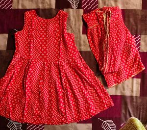 Red Tiered Sharara Set