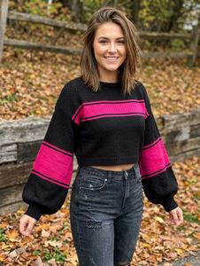 Black &amp; Pink Striped Winter Top❄️