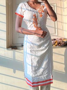 Orange Embroidered Kurti