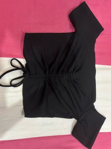 red rib-knit ruched crop top
