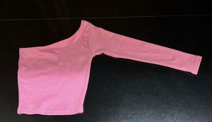 Pink One-Shoulder Long Sleeve Top