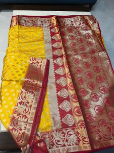 New Vibrant Yellow &amp; Red Silk Saree