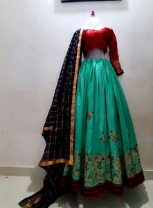 Red &amp; Teal Lehenga Choli Set