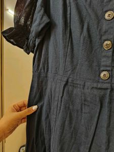 Navy Blue Button detain cute Dress