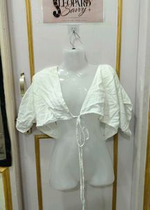 White Tie-Front Cropped Top