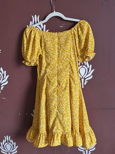 Yellow Floral Puff Sleeve Dress