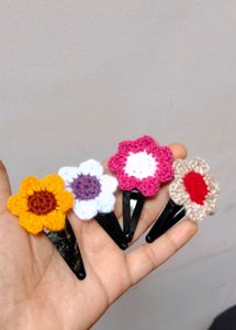 Handmade Crocheted Flower Hair Clips Set of 4
