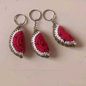 Crocheted Watermelon Slice Keychains