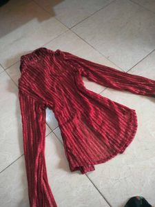 Sparkly Red Striped Sheer Button-Up Top 🎪📍🔻🎈🎀