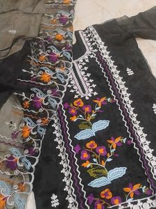 Embroidered Black Kurta with Dupatta
