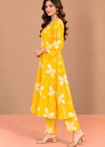 Yellow Floral Print Kurta Set