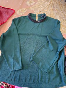Elegant Green Embellished Neck top