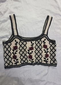 Crocheted Floral Crop Top