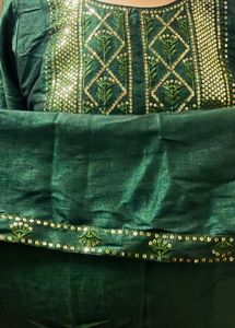Elegant Emerald Green Kurta with white palazzo