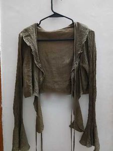Olive Green Tie-Front Cropped Top