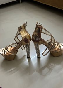 6 inches Metallic  Heels with Rhinestone A