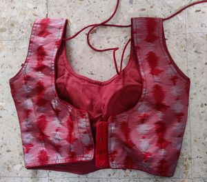 Red, light red &amp; silver Ikat Blouse
