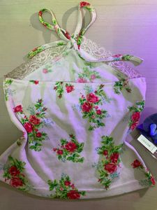 Floral Halter Neck Top with Lace Trim