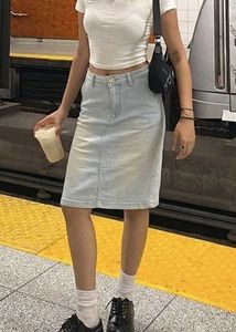 Light Wash Denim Midi Skirt