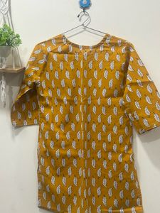 Mustard Yellow Leaf Print Kurta