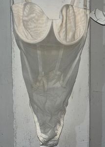 Sheer Mesh Corset Bodysuit in Ivory