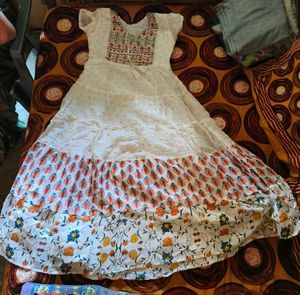White Anarkali Gown with Floral Print