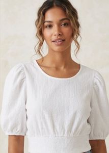 H&M White Puff Sleeve Cropped Top