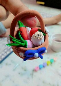 Handmade Clay Basket with Vegetables