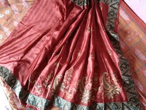Elegant Red Silk Saree with Gold Embroidery