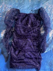 Sparkly Navy Blue Mesh Dress