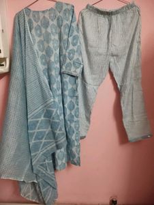 Blue Printed Kurta Set with Dupatta