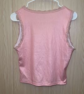 Pink "Cherry Bomb" Tank Top with Lace Trim