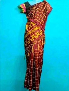 Rust colour checked silk saree