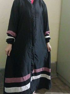 Elegant Black Abaya with Striped Sleeves