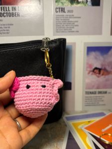 Cute Pink Crocheted Coffee Cup Keychain